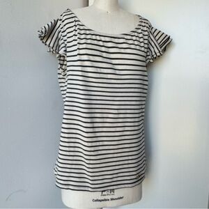 Carolina Herrera ruffle puff sleeve black and cream stripe top sz M